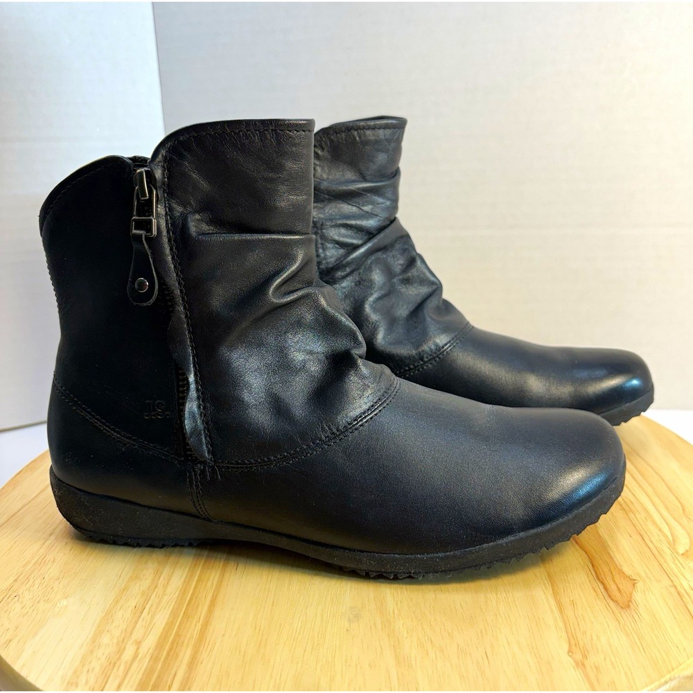 Josef Seibel Naly 24 Black Leather Slouch Ankle Boots Women's Size 40 US 9-9.5